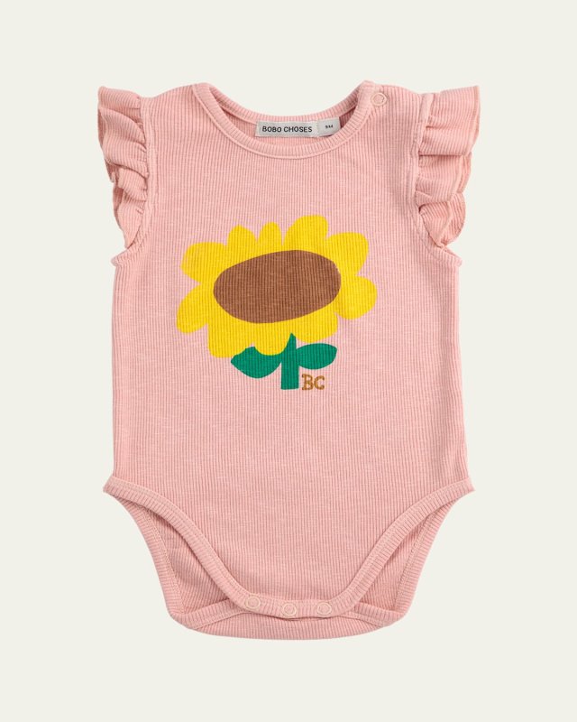 Girl's Sunflower Graphic Ruffled Bodysuit, Size Newborn-24